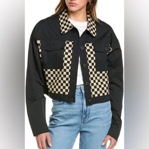 Beach Riot Desert Trucker Checkered Jacket Taupe/Black Small NWT